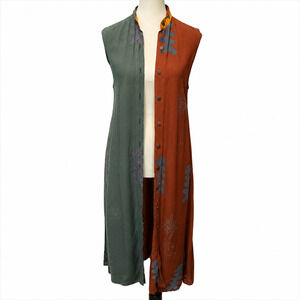 Bohemian Long Line Duster Womens Size OS Colorblock Button Front Sleeveless